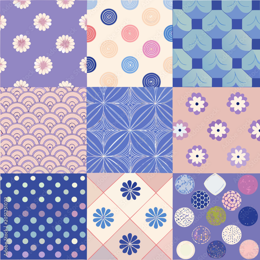 Obraz premium Elegant violet and blue seamless background pattern collection.