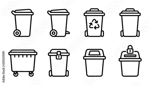 Foto Recycling Bin Icons Set, Waste Container Vector Graphics, Garbage Can Collection