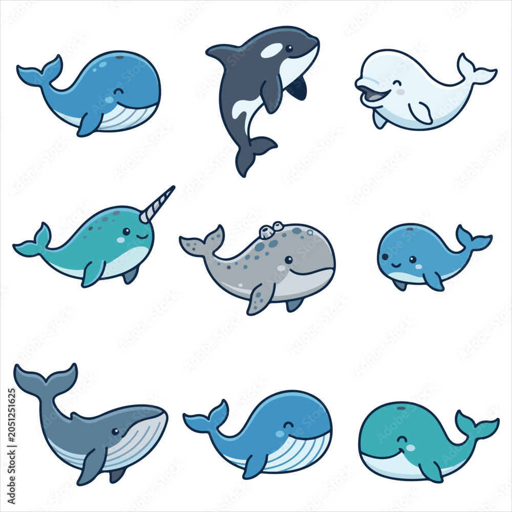 Fototapeta premium Cute Dolphin Cartoon Flat Design Vector Collection