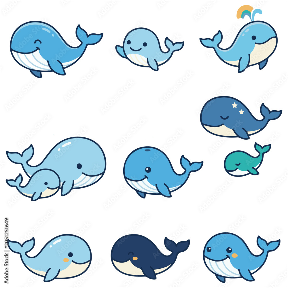 Fototapeta premium Cute Dolphin Cartoon Flat Design Vector Collection
