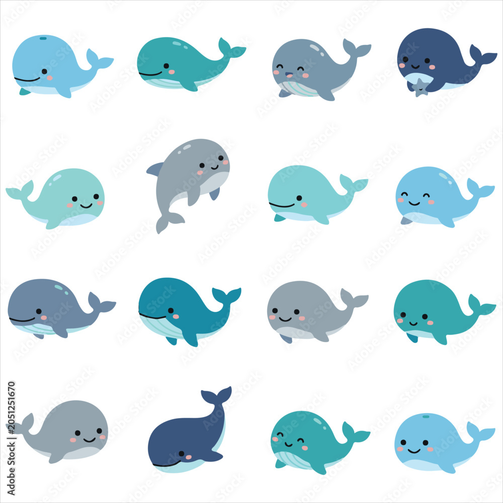Naklejka premium Cute Dolphin Cartoon Flat Design Vector Collection