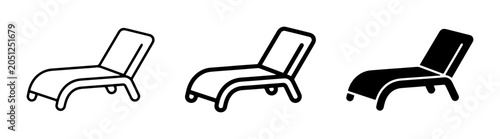 Foto Chaise Lounge Icons, Beach Chair Vector Set, Outdoor Furniture Line Art