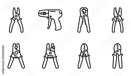 Wire Stripper Tools Collection, Electrical Pliers Set, Hand Tool Icons, DIY Crafting Equipment