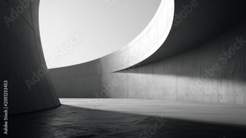 Modern concrete architectural design with curved structural elements and large natural light opening