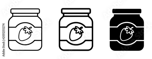 Strawberry Jam Jar Icons Set, Food Preservation Vector Graphics, Sweet Spread Containers