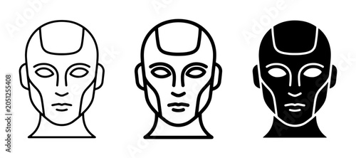 Robot Head Icons, Futuristic Android Face Silhouettes, AI Technology Concepts