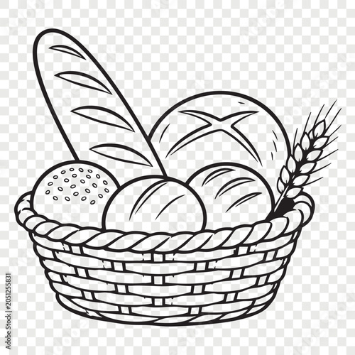 Wicker basket full of assorted fresh bakery bread loaves