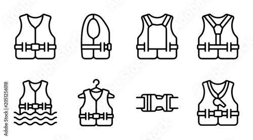 Life Vest Icons, Safety Buoyancy Aid Vector Set, Water Sport Gear Collection