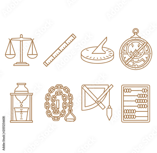 Foto Collection of yellow line representing darkroom equipment, processing tools, sto