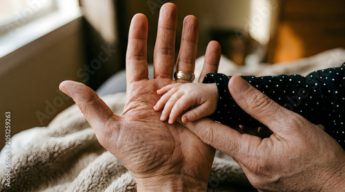Hands holding small child's hands walking together