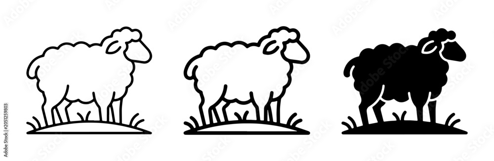 Obraz premium Sheep Icons, Farm Animal Graphics, Livestock Vector Art, Rural Mammal Illustrations