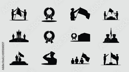 Fotografija Military parade veterans day concept, memorial day black silhouettes, army soldier honor ceremony