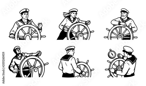 Photography Sailor Steering Ship Wheel, Nautical Navigation Icons, Maritime Control Vector S