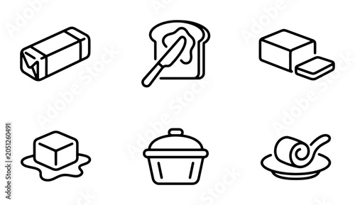 Butter Icons Set, Food Icons, Dairy Product Graphics, Breakfast Elements, Cooking Symbols