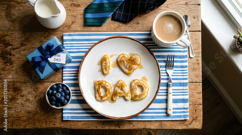 Breakfast plate with dad heart pancakes