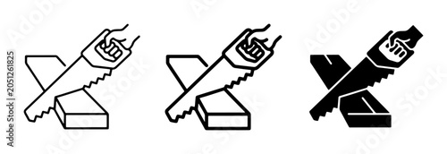 Foto Sawing Wood Icons, Carpentry Tools, DIY and Construction Symbols