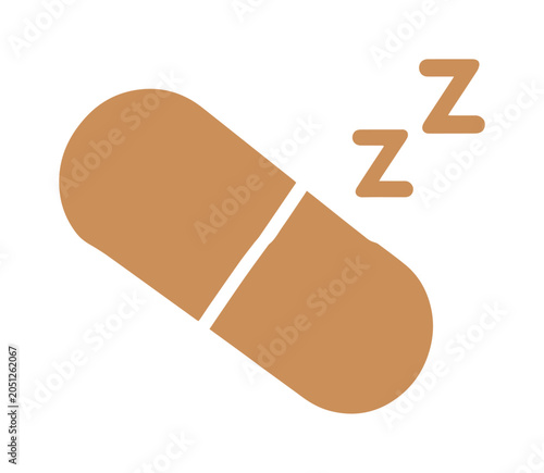 Fotografie Sleep aid capsule vector icon, brown pill illustration for insomnia relief, tran