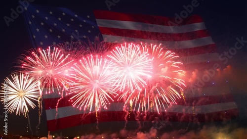 American Flag Fireworks Celebration at Night
