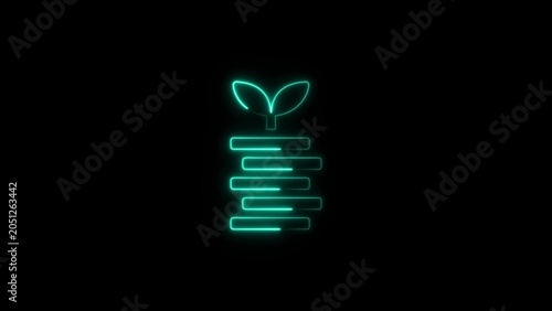 Teal neon loading progress bar with sprouting leaf motif progress technology illustration abstract environment