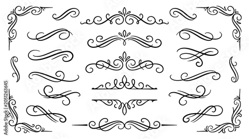 Set of ornate decorative swirl dividers and corner elements
