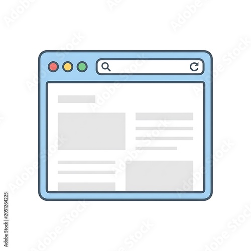 Modern browser window interface with search bar and content layout white background 
