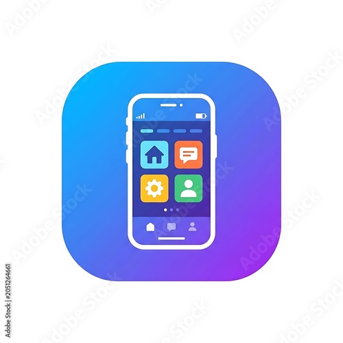 Modern smartphone screen displaying colorful app icons on  white background 