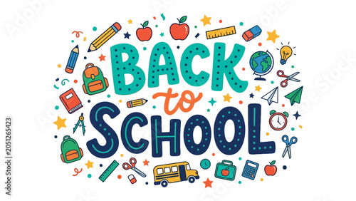 Valokuva Back to School Banner: A vibrant and colorful illustration celebrating the start of the school year with classic school supplies and a cheerful Back to School message