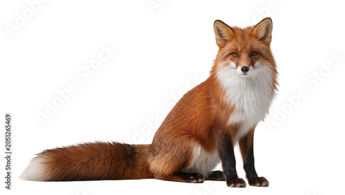 Obraz na plátne Red fox sitting with bushy tail and white chest