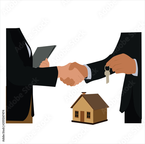 shaking hands, handing over house keys