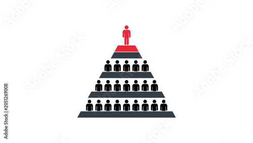 Foto Leadership hierarchy pyramid with red leader icon at the top