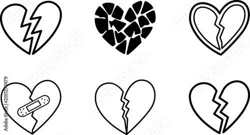 Foto Black and white heartbreak icons on an isolated white background