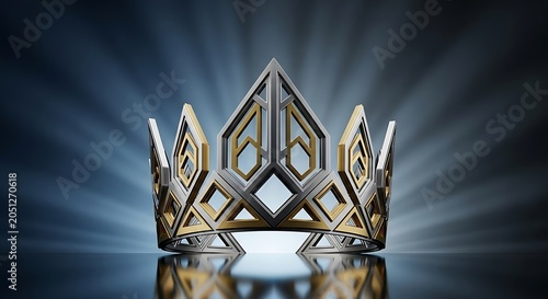 Elegant Silver Gold Crown with Geometric Cutouts on Reflective Surface