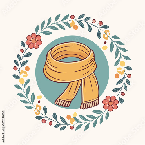 Yellow Scarf with Floral Wreath Illustration