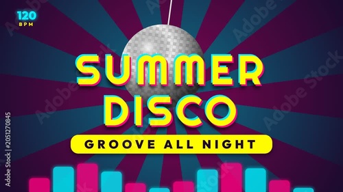 Summer Disco Retro Party Animation with Glittering Mirror Ball and Music Spectrum