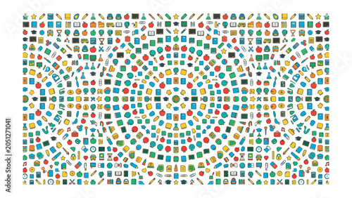 Schilderij op canvas A Symphony of Icons: A vibrant and intricate geometric arrangement composed of a multitude of colorful icons, creating a visually stimulating pattern