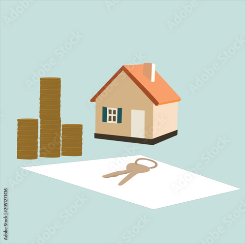 house, house keys, house contract and money. a House And a Door-Key Symbol.