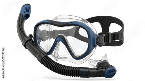 Durable Professional Scuba Diving Mask and Snorkel Set for Underwater Snorkeling Gear and Aquatic Exploration Isolated on White Background