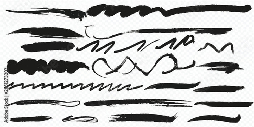Foto Set of expressive black ink brush strokes and scribbles with scribble isolated c