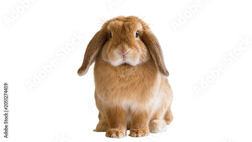 Fluffy brown lop-eared rabbit sitting