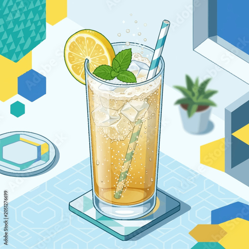 Foto Refreshing glass of iced tea drink.