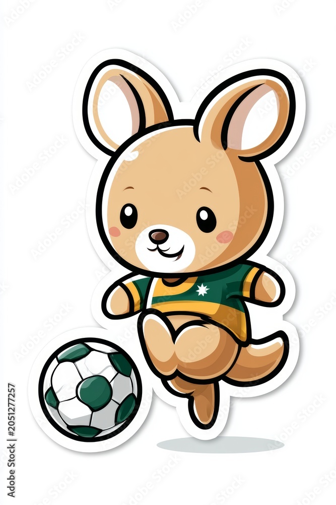 Fototapeta premium Cute kangaroo playing soccer sports field illustration fun environment playful viewpoint children's concept
