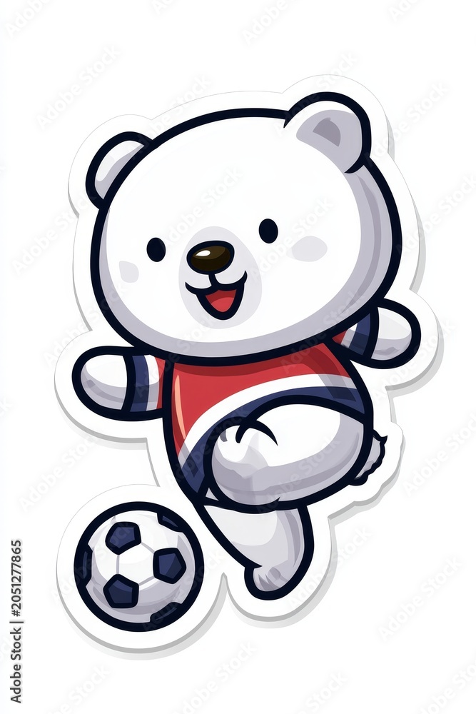 Naklejka premium Cheerful bear kicking soccer ball playful environment cartoon illustration fun concept whimsical viewpoint