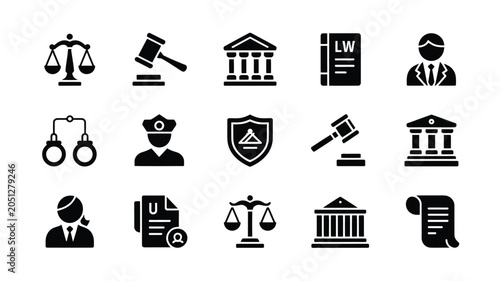 Foto Legal system and justice department solid icons for lawyer services and judicial branches