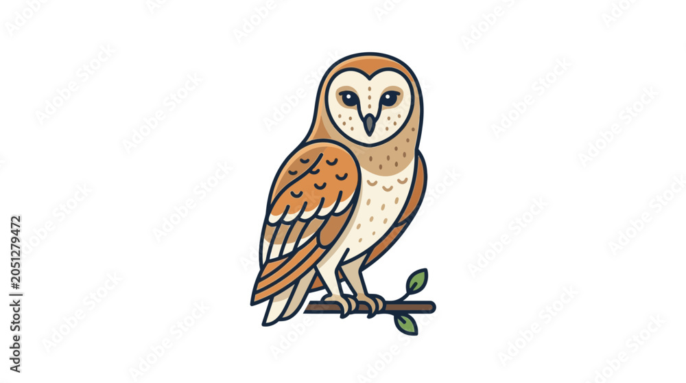 Obraz premium Barn Owl Perched on a Branch Illustration 2.