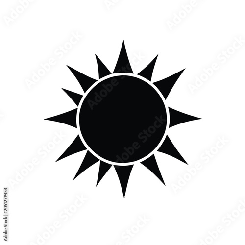 Black sun icon silhouette isolated vector graphic