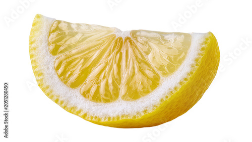 Schilderij op canvas Juicy yellow lemon slice with white pith and segments