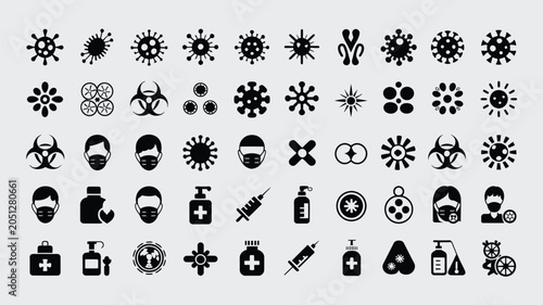 Medical and virus related icon set. healthcare protection and prevention symbols.