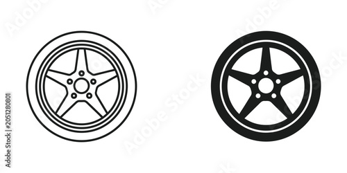 Car wheel and tire icon with clean lines on white background for automotive design concepts
