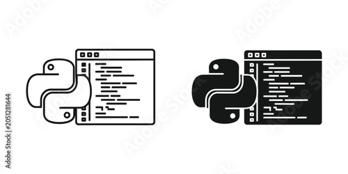 Python programming language logo next to code editor window on white background vector illustration