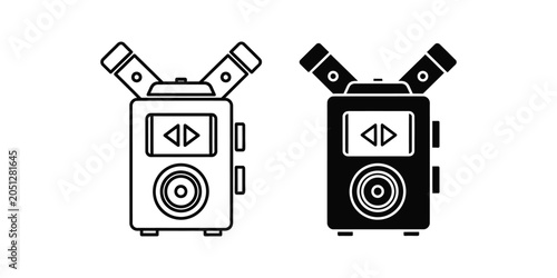 Cuadro en lienzo Portable digital audio recorder in black and white line art style on a white bac